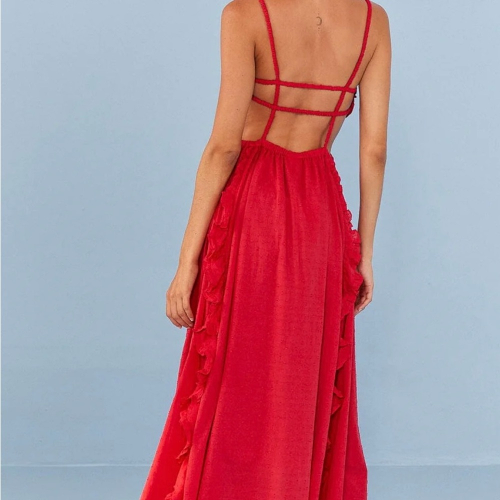 FARM Rio Red Ruched Cut Out Sundress - Picture 3 of 7